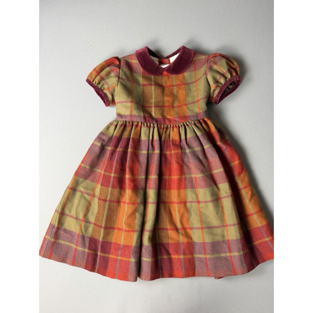 Vintage Papo d’Anjo 100% Wool Plaid Toddler Dress Portugal Size 4 YVelvet Collar